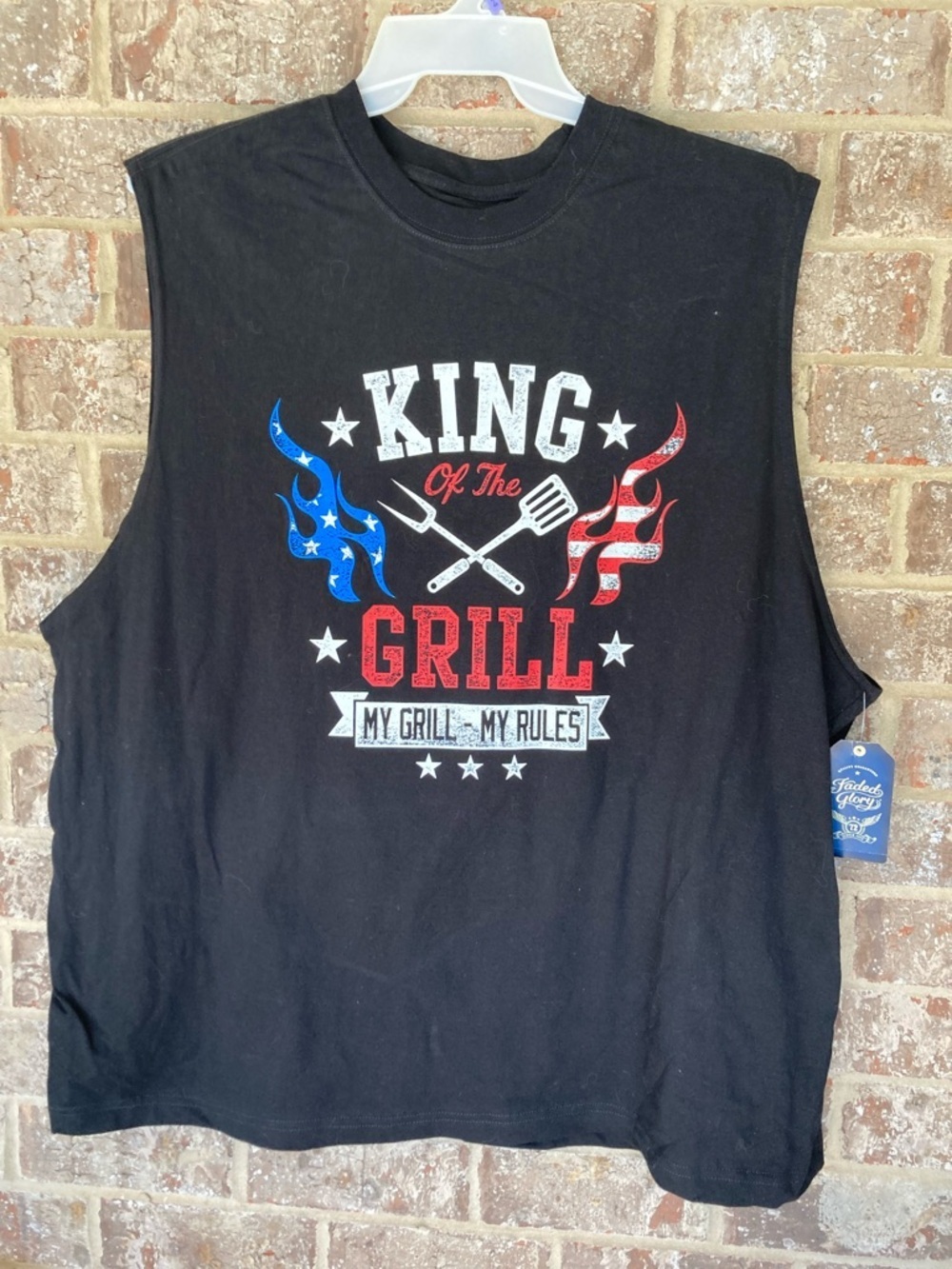 King of the Grill Graphic Mens 2XL Black Sleeveless Graphic T-shirt NWT